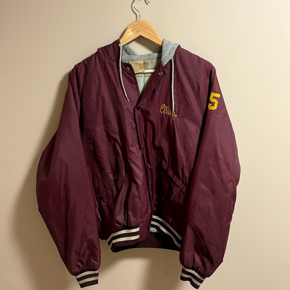 Vintage hooded varsity jacket
